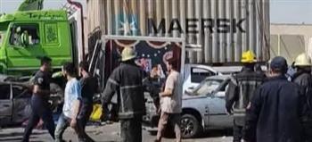 مصرع وإصابة 9 أشخاص إثر  اصطدام تريلا بعدة سيارات أعلى الطريق الأوسطي