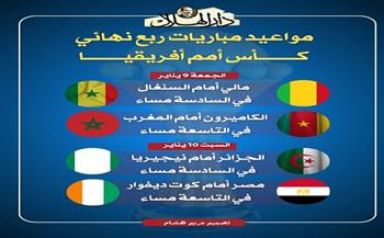 كأس أمم أفريقيا..مواعيد مباريات دور ربع النهائي| إنفو جراف