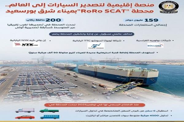 مجلس الوزراء: محطة "RoRo SCAT" بميناء شرق بورسعيد.. منصة إقليمية لتصدير السيارات إلى العالم