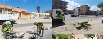 تطهير غرف تصريف مياه الأمطار  بشارع البحر في محافظ شمال سيناء