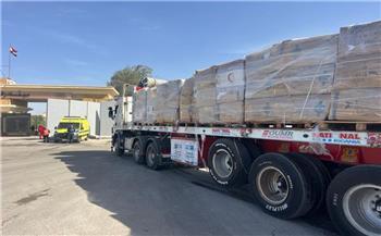 القافلة الإماراتية رقم 300 تعبر من مصر إلى معبر كرم أبو سالم تمهيدا لدخول غزة