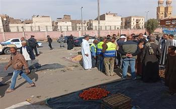 مجلس مدينة الأقصر ينفذ حملة لرفع الإشغالات بمحيط سوق خضار شرق السكة الحديد   
