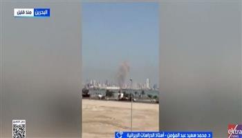 انفجارات في منطقة الجفير التي تضم قاعدة بحرية أمريكية نتيجة استهداف إيران.. صور