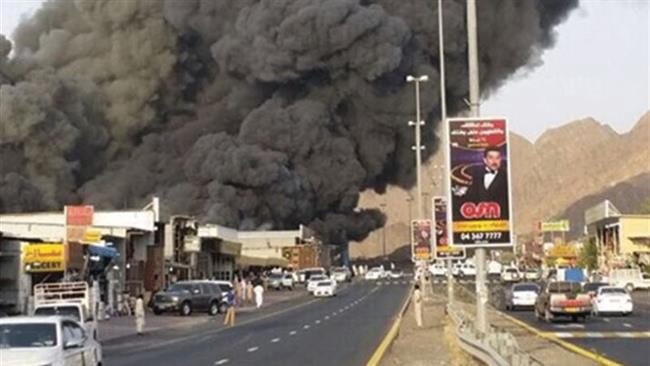 المكتب الإعلامي لحكومة الفجيرة:اندلاع حريق بعد سقوط حطام أثناء اعتراض طائرة مسيرة ولم يتم الإبلاغ عن إصابات