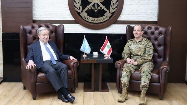 قائد الجيش اللبناني يبحث مع جوتيريش الأوضاع في لبنان