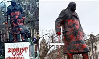القبض على رجل كتب "فلسطين حرة" على تمثال تشرشل في لندن