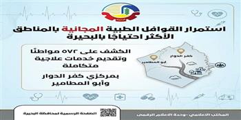 الكشف على ٥٧٢ مواطن وتقديم خدمات علاجية متكاملة بمركزي كفر الدوار وأبو المطامير 