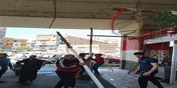 محافظة الجيزة تواصل حملاتها لإزالة التعديات علي خطوط التنظيم والأوتاد الحديدية والإشغالات بشارع خاتم المرسلين 