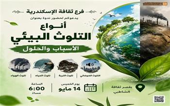 الخميس.. ندوة توعوية بقصر ثقافة الشاطبي تناقش أنواع التلوث البيئي وأثره على الصحة