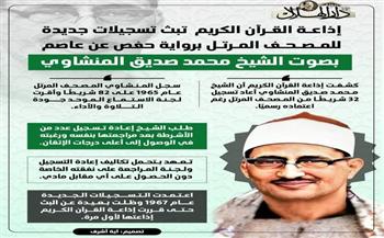 إذاعة القرآن الكريم تبث تسجيلات نادرة للمصحف المرتل بصوت الشيخ المنشاوي| إنفوجراف