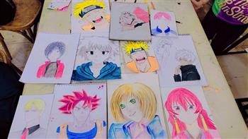رسم وتلوين شخصيات الأنيمي في ورشة فنية بقصر ثقافة المنيا