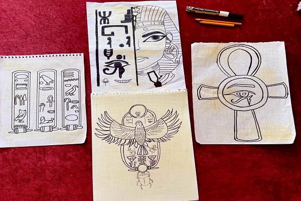  ورشة تصميم لوحات مستوحاة من الحضارة المصرية القديمة بمرسم الطفل بثقافة الشاطبي