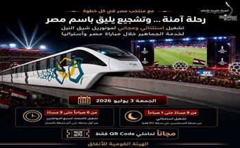 مونوريل شرق النيل يمد ساعات التشغيل مجانًا لخدمة الجماهير المتجهة إلى Fan Zone بالعاصمة الجديدة