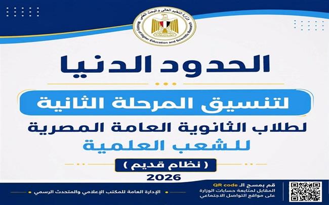 التعليم العالي يعلن الحدود الدنيا للمرحلة الثانية لتنسيق الجامعات لخريجي الثانوية العامة بالنظام القديم