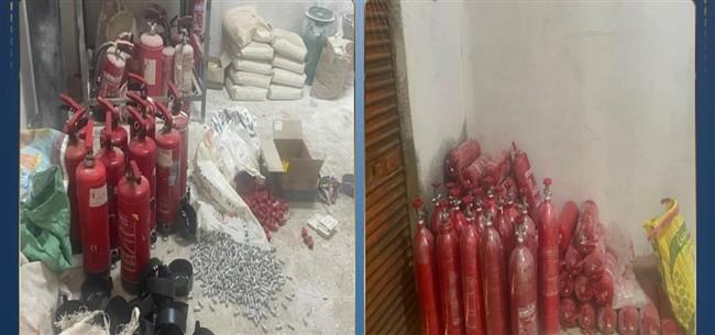 ضبط مخزن غير مرخص بالقليوبية لتصنيع طفايات حريق ببيانات وعلامات تجارية مقلدة